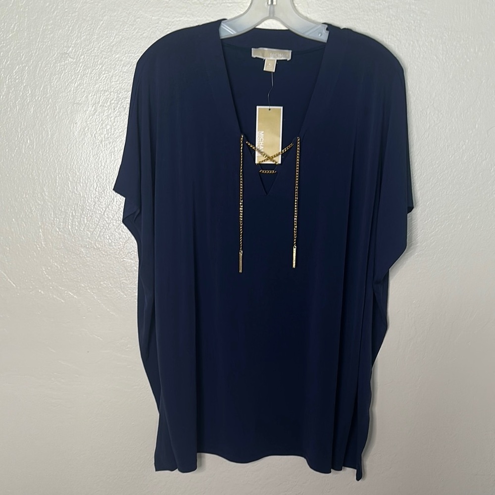 NWT Michael Kors Lace-Up Tunic Top 
True Navy Women’s Size XL - Picture 10 of 11